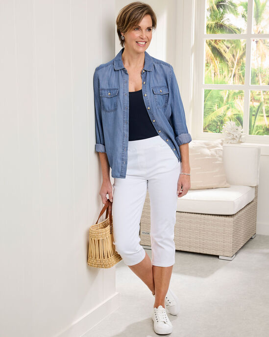 Premium Pull-On Rib Waist Crop Twill Jeans