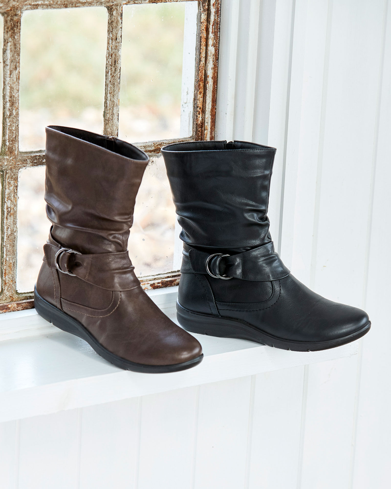 Mid calf buckle shop boots