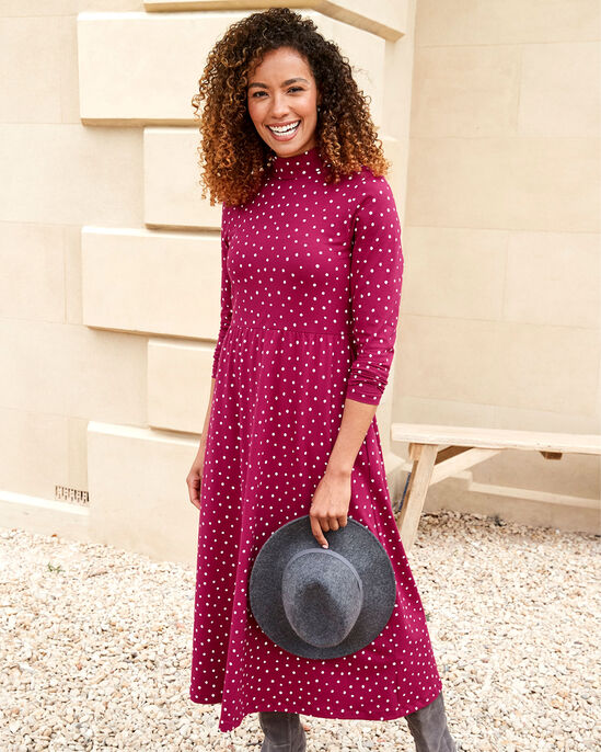 Turtleneck Print Jersey Midi Dress