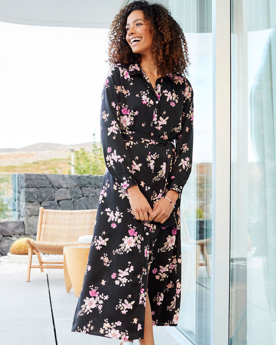 Satin Print Maxi Shirt Dress