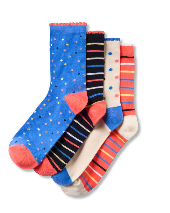 4 Pack Comfort Top Patterned Scallop Socks