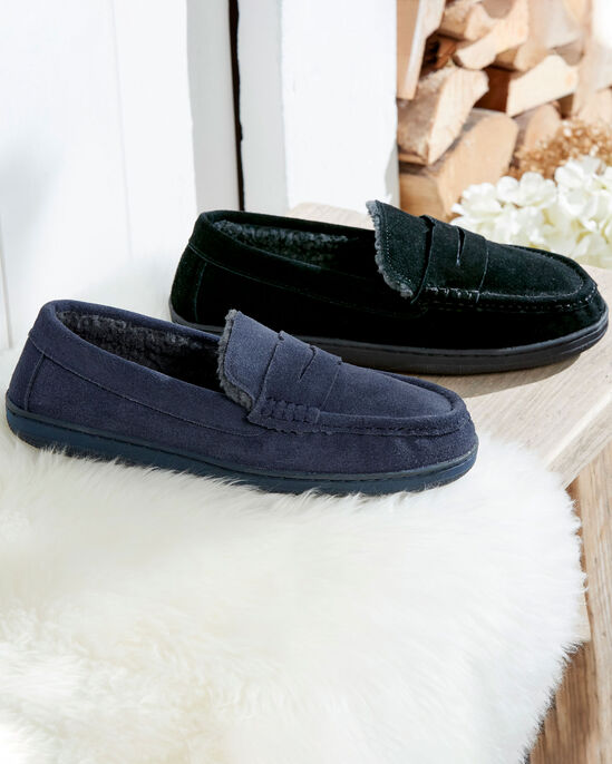 Suede Memory Foam Sherpa-Lined Moccasin Slippers