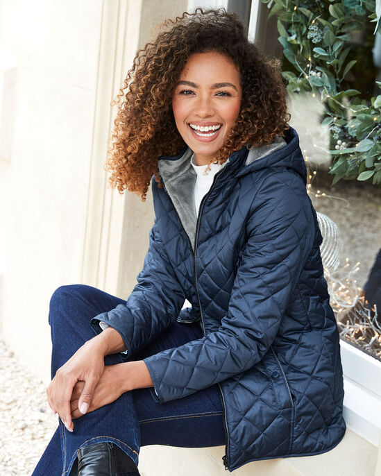 Faux Fur-Lined Hooded Quilted Jacket