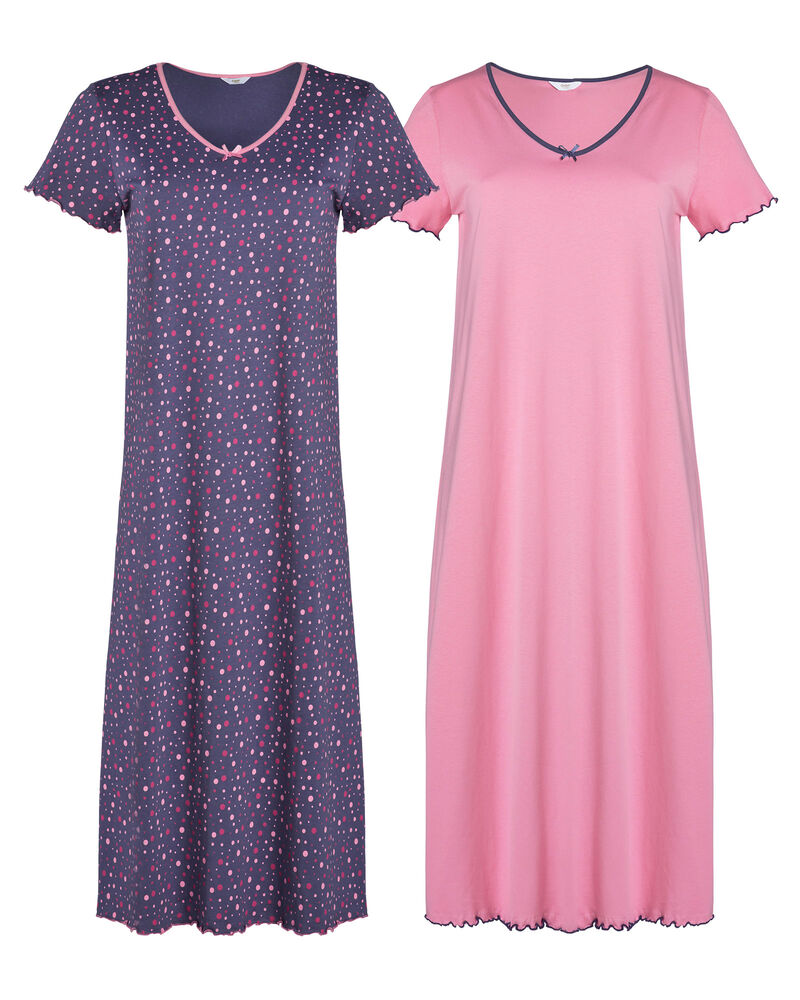 2 Pack V-Neck Nightdresses at Cotton Traders
