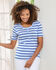 Wrinkle Free Stripe Button Neck Top