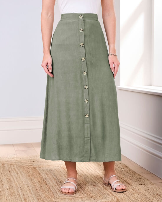 Button Crinkle Maxi Skirt