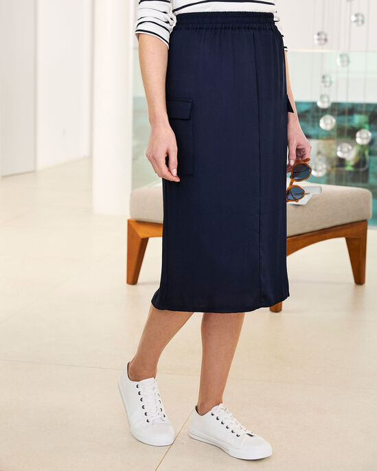 Pull-On Cargo Pocket Midi Skirt