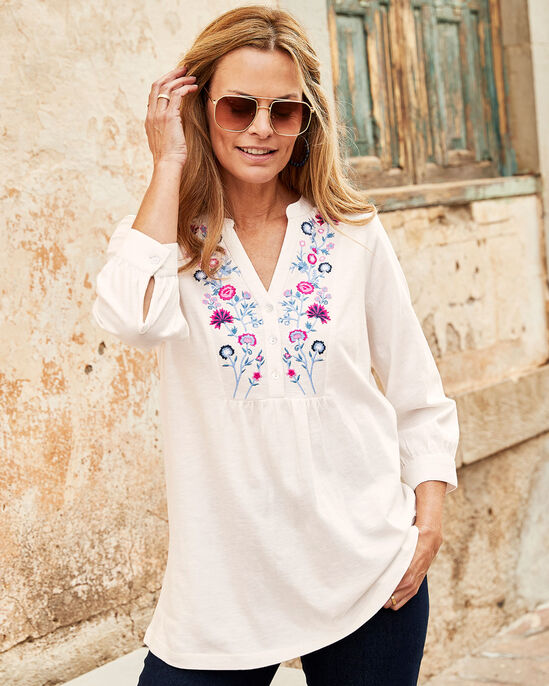 Embroidered ¾ Sleeve Jersey Tunic