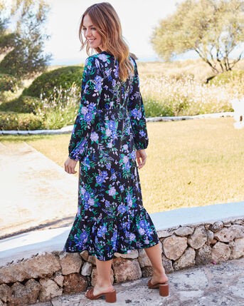 Jersey Print Shirred Waist Midi Dress