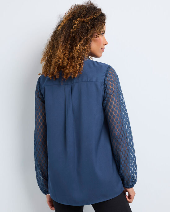 Pintuck Lace Sleeve Blouse