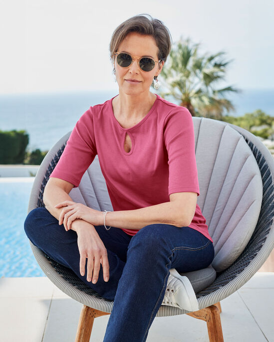 Wrinkle Free ½ Sleeve Keyhole Neck Top