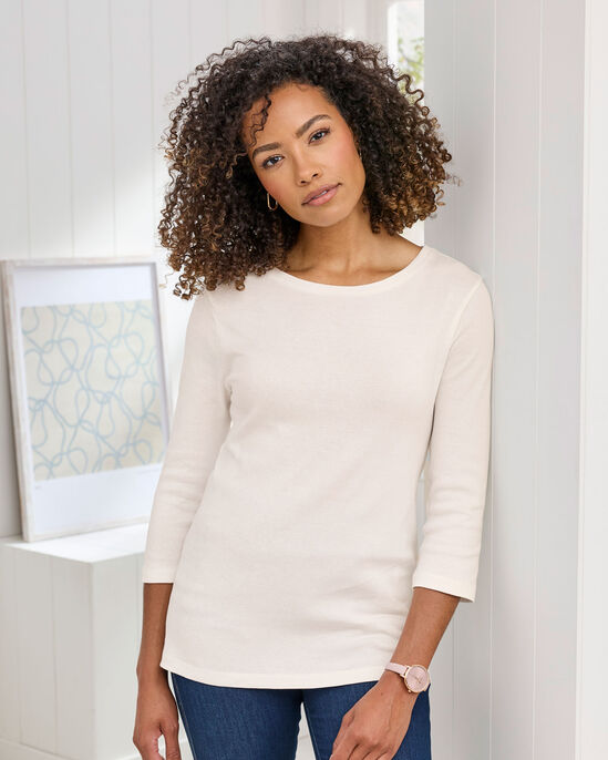 Wrinkle Free ¾ Sleeve Scoop Neck Top 