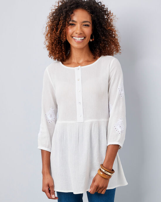Everly Embroidered Sleeve Crinkle Tunic