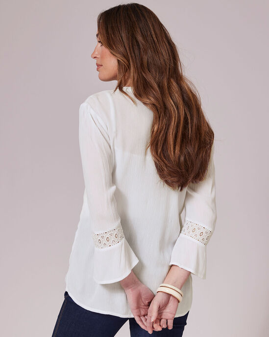 Lace Trim Crinkle ¾ Sleeve Blouse