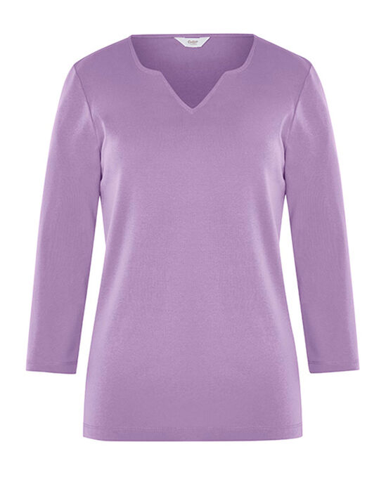 Wrinkle Free ¾ Sleeve Notch Neck Jersey Top