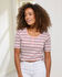 Wrinkle Free Stripe Button Neck Top
