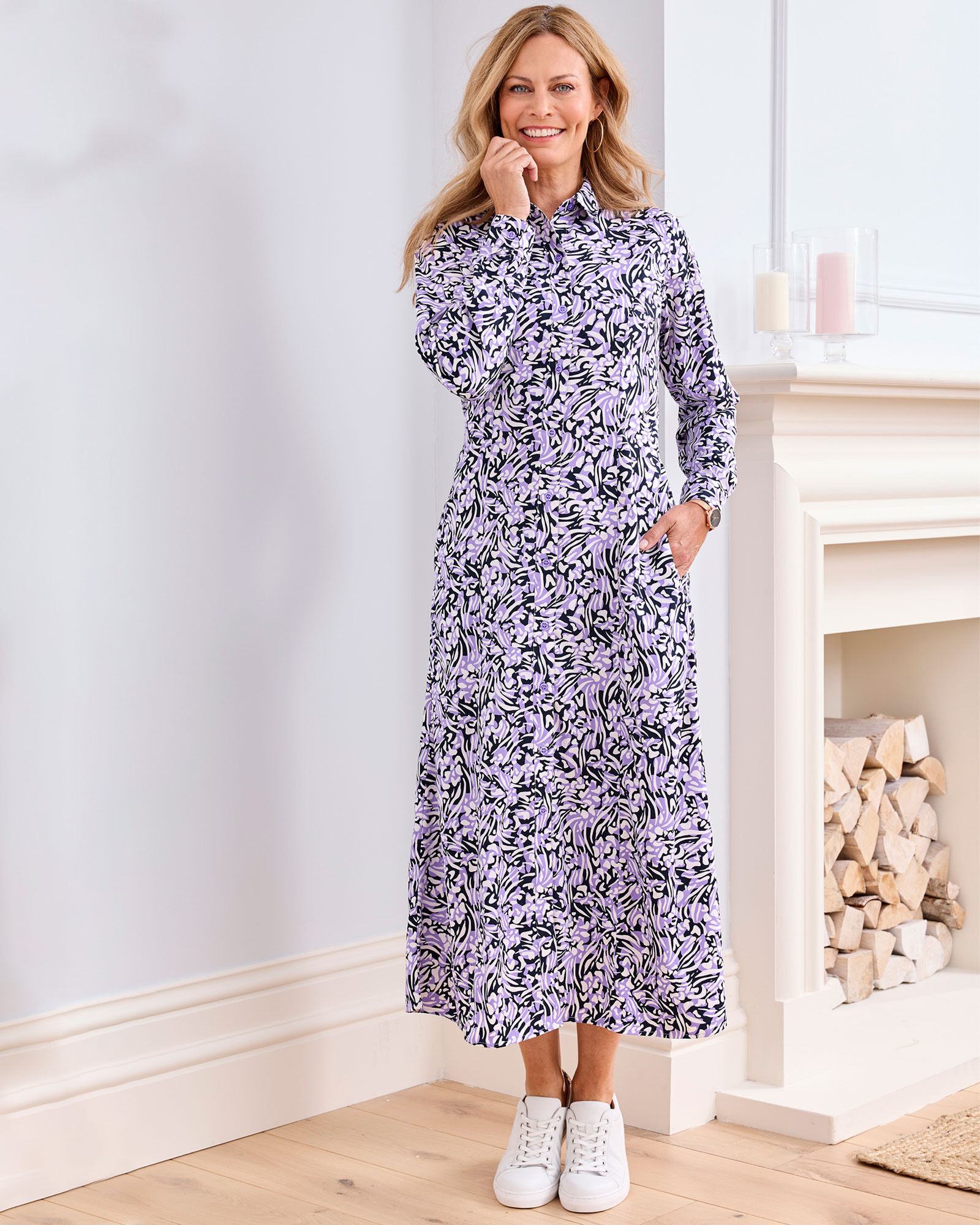 Printed maxi shirt dress clearance