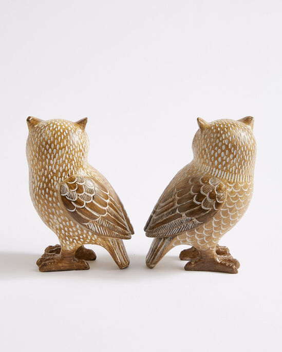 2 Wood Effect Carved Owls