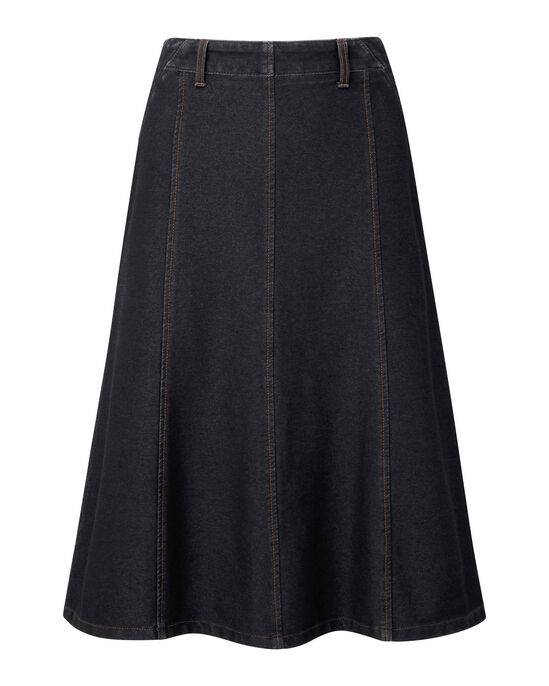 Jersey Denim Pull-On Midi Skirt