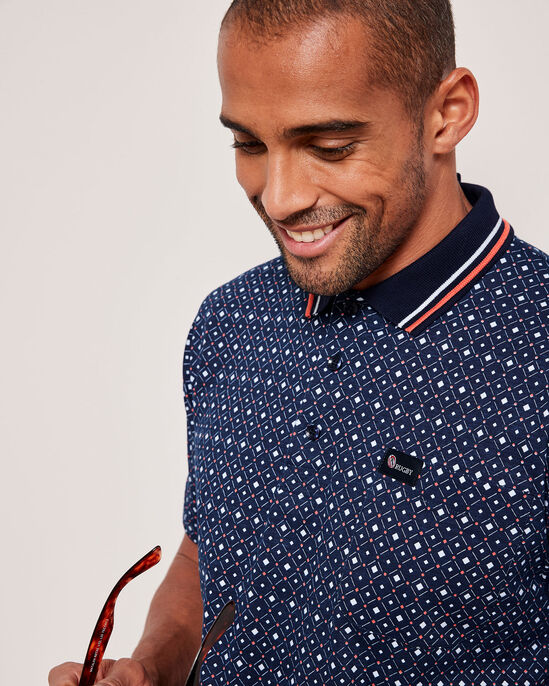 Short Sleeve Geo Print Polo Shirt