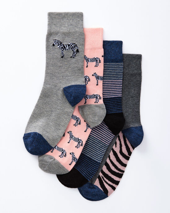 4 Pack Comfort Top Zebra Socks
