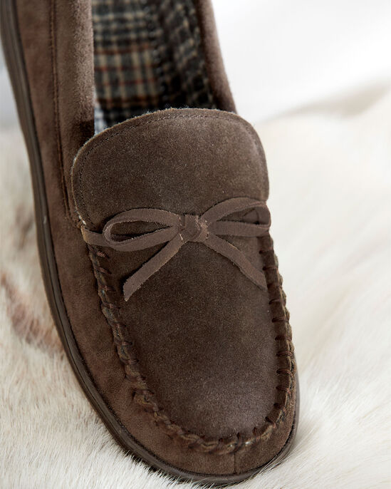 Suede Check-Lined Moccasin Slippers
