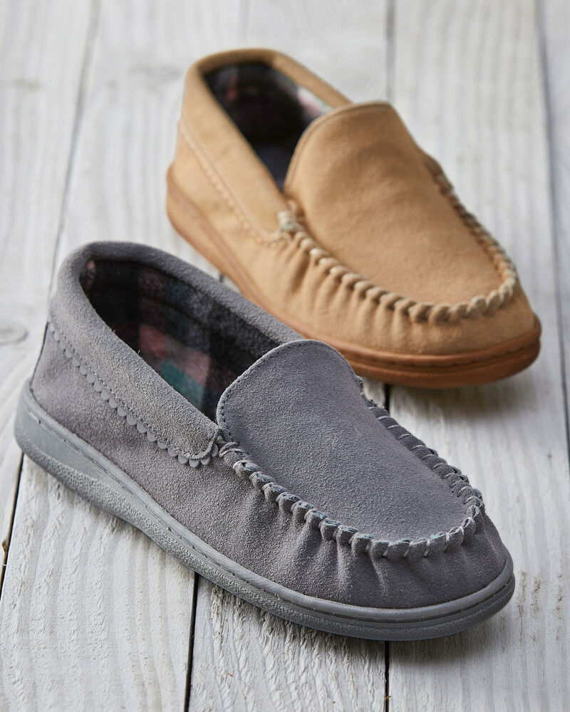 Suede Check Lined Moccasin Slippers at Cotton Traders