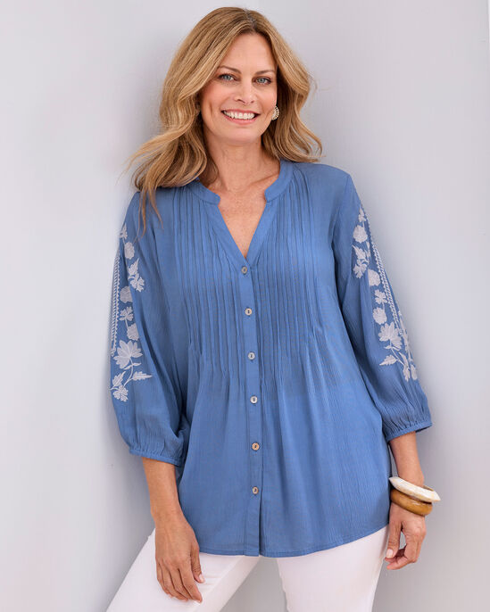 Embroidered Sleeve Crinkle Blouse