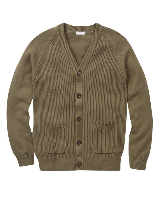 Cotton Rib Front Button-Through Cardigan