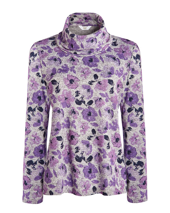 Plush-Soft Floral Print Long Sleeve Jersey Top