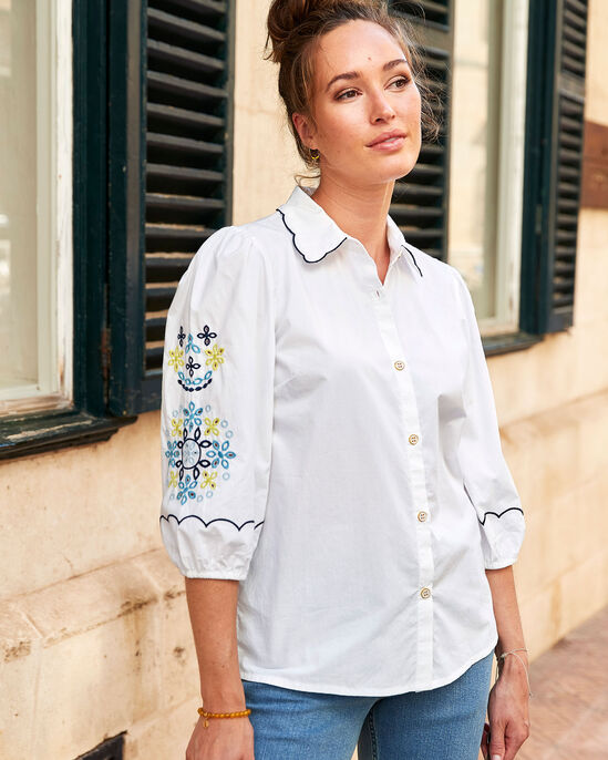 Cecily ¾ Sleeve Scalloped Collar Embroidered Blouse