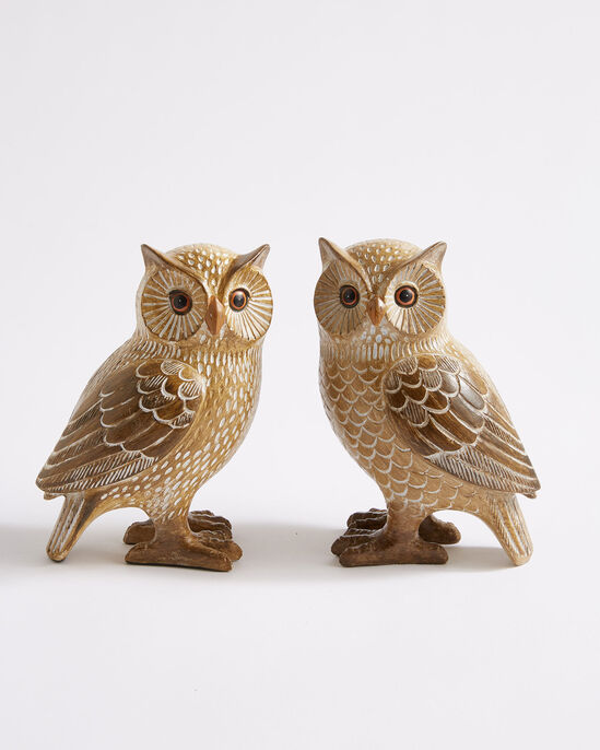 2 Wood Effect Carved Owls