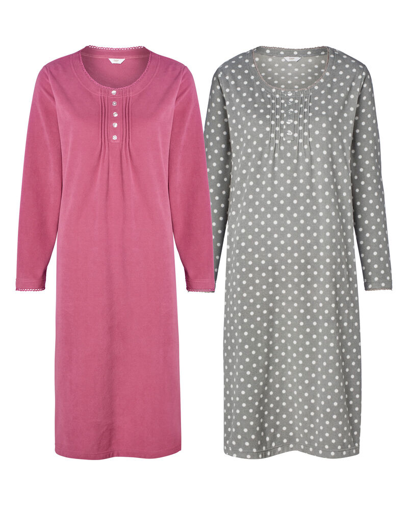 2 Pack Fleece Nightdresses at Cotton Traders