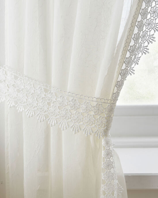 Pair Macramé Trim Voile Curtains with Tiebacks