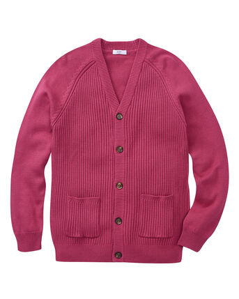 Cotton Rib Front Button-Through Cardigan