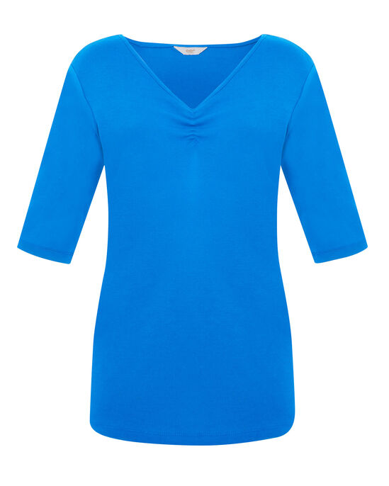 Wrinkle Free ½ Sleeve Gathered V-Neck Jersey T-Shirt