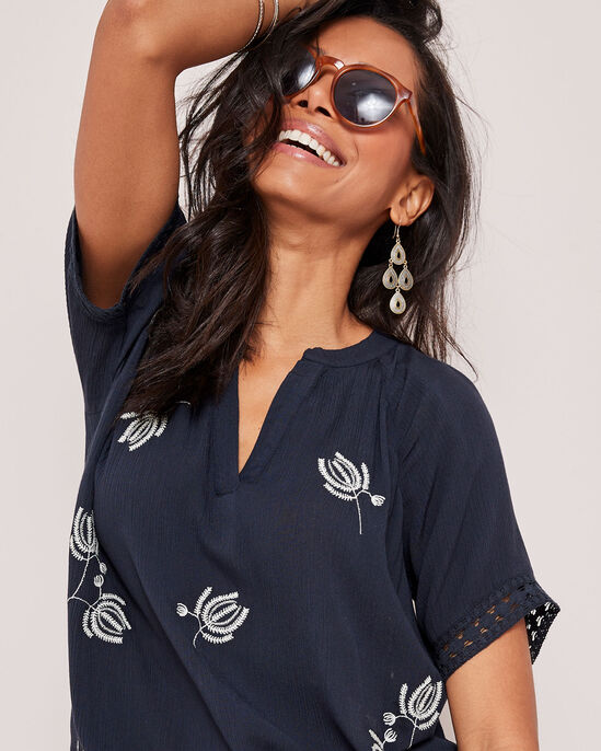 Floral Embroidered Crinkle Top