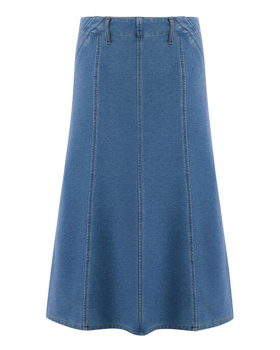 Delilah Pull-On Jersey Denim Midi Skirt