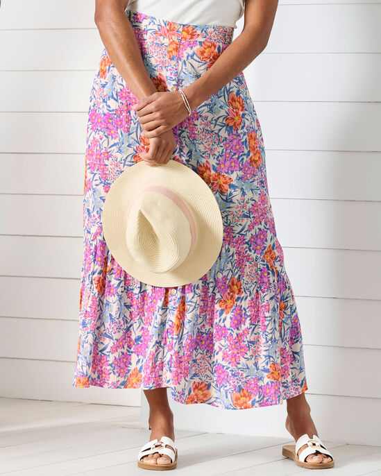 Printed Pull-On Crinkle Tier Maxi Skirt