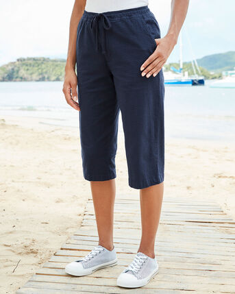 Stretch Seersucker Crop Trousers