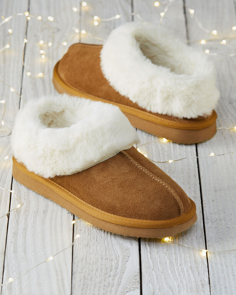 Suede Plush Lined Bootie Slippers at Cotton Traders