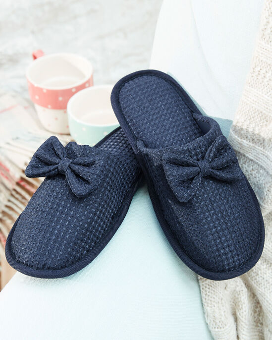 Bow Waffle Mule Slippers