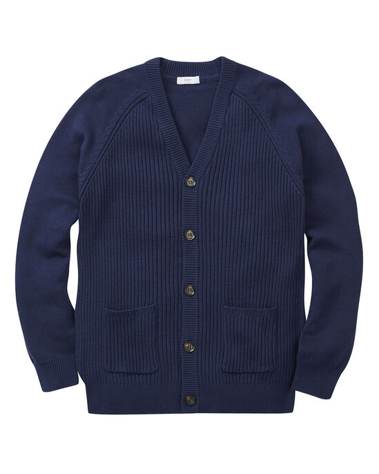 Cotton Rib Front Button-Through Cardigan