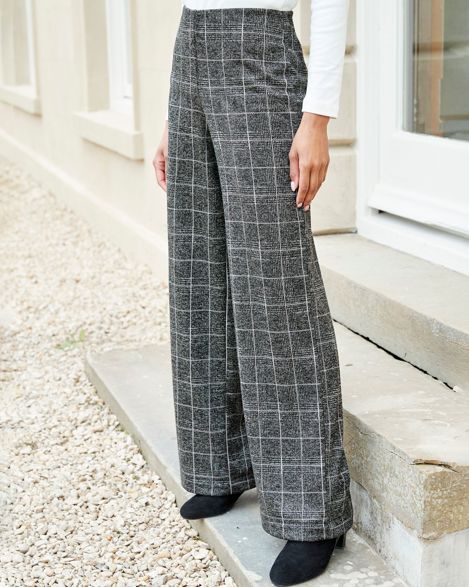 Plaid wide leg pants hot sale