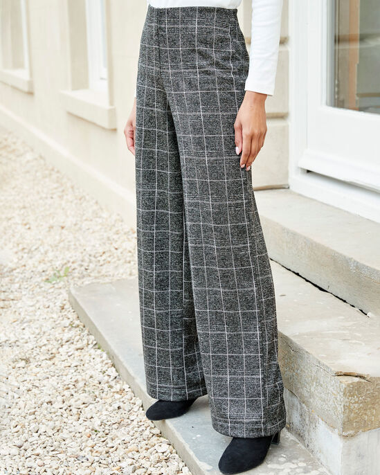 Pull-On Check Wide-Leg Trousers