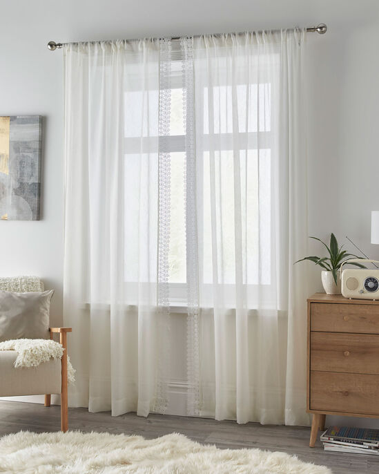 Pair Macramé Trim Voile Curtains with Tiebacks