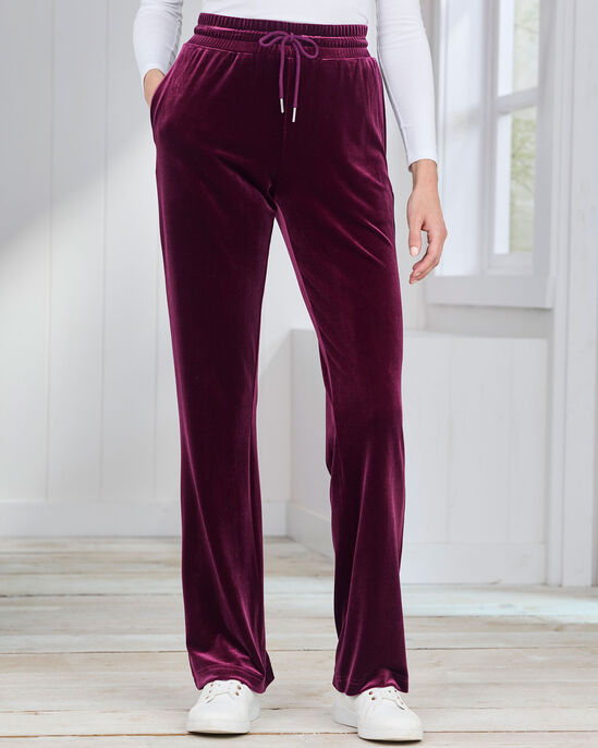 Pull-On Velour Straight-Leg Trousers