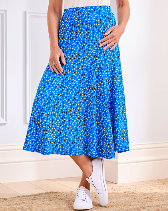 Printed Jersey Pull-On Midi Skirt