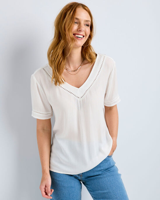 Crinkle V-Neck Blouse