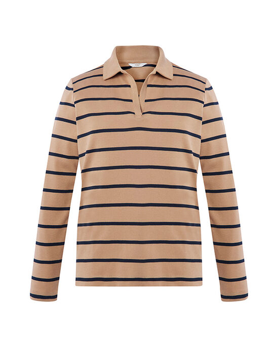 Wrinkle Free Long Sleeve Stripe Jersey Polo Shirt